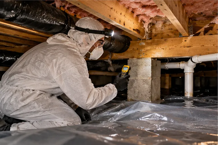 Crawl space moisture inspection in Newport News Virginia