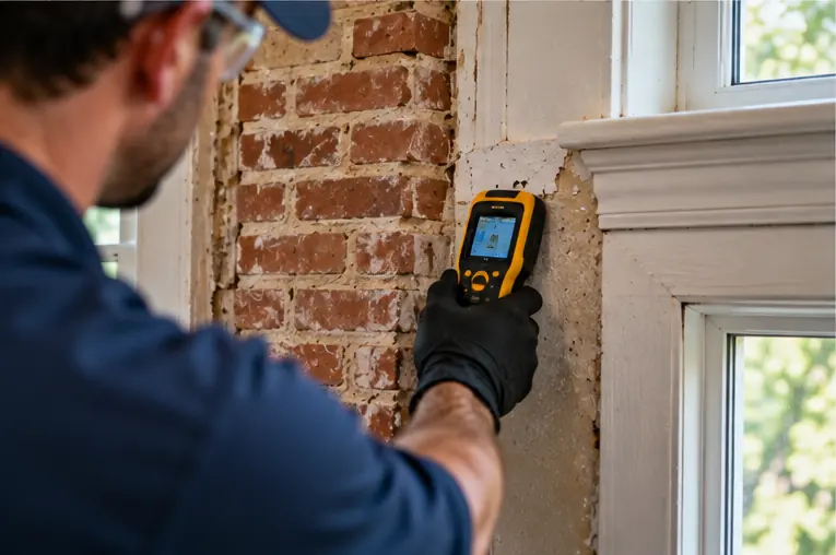 Moisture check on brick, plaster and trim in an older Chesterfield VA home