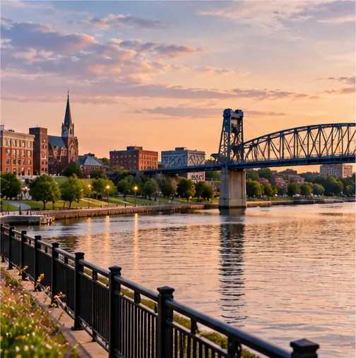 Riverfront at sunset in Petersburg, Virginia